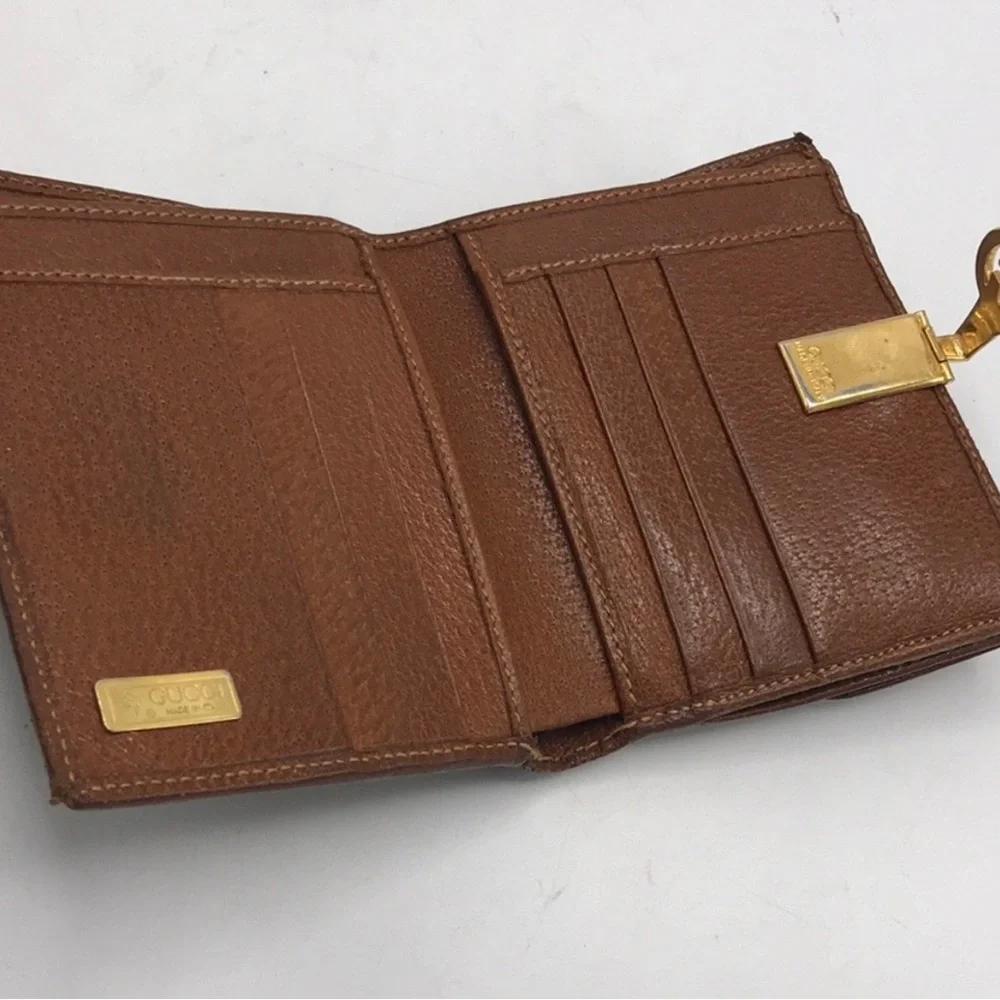 Gucci Brown Leather Bi-Fold Wallet with Gold Double G Accent - Picture 3 of 3